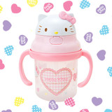 日本正品Hello kitty婴儿童吸管水杯子练习水壶带把柄双把手塑料