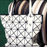 2015夏款拼接菱形几何菱格手提折叠白色女包日本韩国魔方格子方包