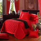 全棉加厚夹棉床盖单件床单床罩结婚庆大红床品可配贡缎提花四件套