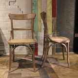 美式复古做旧实木背叉椅 原木餐椅 实木咖啡椅 橡木椅子 藤坐垫