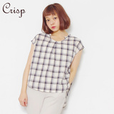 Crisp 女装2016夏季新款纯棉格子短袖T恤学生宽松上衣女外穿潮