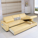 宜家多功能沙发床 转角客厅沙发床简约现代 真皮沙发床组合沙发床