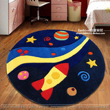 潮牌卡通宇宙太空地球火箭星星圆形地毯吊篮儿童玄关床边转椅地垫