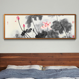 卧室挂画床头画国画中式花鸟装饰画客厅壁画横幅张大千荷花单幅