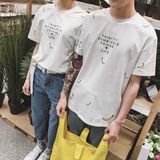 韩国潮牌香蕉印花短袖T恤男女款情侣装港风宽松圆领半袖上衣夏装