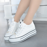 2015春款白色帆布鞋女厚底内增高低帮帆布鞋松糕女板鞋韩版学生鞋
