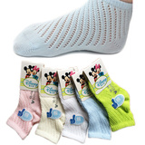 新 Disney/迪士尼米奇儿童袜子宝宝纯色网眼船袜学生袜 批发12双