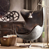 LOFT后现代工业风办公椅纯手工个性铝皮沙发玻璃钢鸡蛋椅真皮转椅