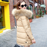 2015冬装新款韩版修身加厚大码羽绒服女中长款貉子大毛领保暖外套