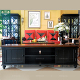 美式经典双色实木电视柜地中海风格黑色客厅地柜欧式简约地柜现货