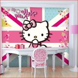 儿童新款粉红色kitty猫女孩壁纸 卧室卡通主题个性大型壁画无缝 P