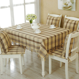 馨相伴美式乡村格子桌布布艺棉麻餐桌椅垫套装正圆长方形茶几台布