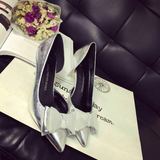 卡丝露6029-1正品欧洲站2016年新款高跟蝴蝶结尖头浅口性感女单鞋