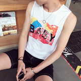 学生背心男纯棉印花无袖t恤男装青年韩版修身型夏季男士运动汗衫