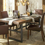 LOFT美式实木餐桌椅组合餐饮复古做旧铁艺饭桌办公桌原木咖啡桌椅