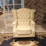 古典欧式复古高档布艺单人沙发老虎凳高背沙发椅 拉纽扣皮质沙发