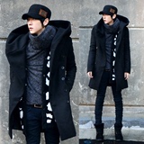 2015年秋冬季男装中长款风衣韩版男士修身型连帽毛呢大衣呢子外套