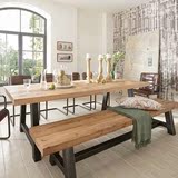 美式铁艺餐厅桌椅实木家具原木复古咖啡茶餐桌宜家书桌长凳特价