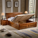 实木床 全实木床金丝黑胡桃木床高箱储物床婚床1.8米1.5米双人床
