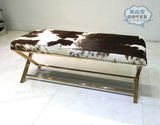 新古典奶牛皮长条凳子床尾凳梳妆凳床边凳玫瑰金不锈钢沙发矮凳子