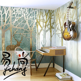 欧式客厅墙纸 个性电视背景墙壁纸 咖啡厅大型壁画 抽象树林小鹿
