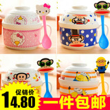 创意日式韩式卡通可爱陶瓷餐具泡面碗套装大号陶瓷汤碗带盖泡面杯