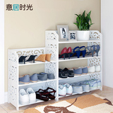 欧式创意镂空雕花木塑板鞋架家用简易拆装多层置物架组装鞋柜包邮