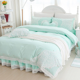 夏季纯色床单被套床上四件套纯棉2.0m床全棉公主风双人1.8m床裙式