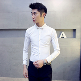发型师夜店潮流韩版男士修身长袖衬衫英伦型男休闲小领衬衣服男装