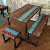 美式复古长桌铁艺休闲餐桌椅个性书桌创意电脑桌实木彩色咖啡桌子