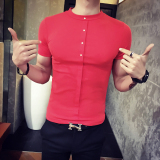 英伦府2016夏季新品 青年男士硬汉风时尚纯色韩版男士紧身短袖t恤