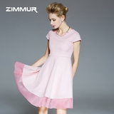 ZIMMUR2016夏装新款女装圆领短袖欧美时尚修身显瘦提花连衣裙中裙