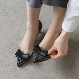 韩国代购黑色波点蝴蝶结细跟尖头浅口拼色中跟大码女鞋40 43单鞋