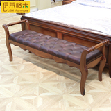 桃花芯木纯全实木美式床尾凳欧式床榻新中式换鞋凳迷棕色油蜡真皮