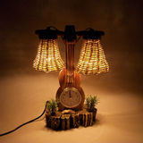小提琴带时闹钟木创意房间礼物卧室中式复古床头灯具摆件台灯欧美