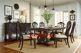美式餐桌椅组合做旧8人实木水曲柳复古雕花大户长方形一桌六八椅