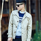 秋季韩版男士纯色短款加肥加大风衣青年修身休闲外套大码百搭外衣