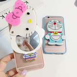 卡通KT猫创意小镜子iphone6s手机壳 苹果6 plus化妆镜硅胶保护套