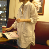 韩国秋装大码女装上衣新款bf风宽松中长款白衬衫女长袖韩版衬衣女