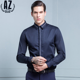AZ蚁族新款2016春季男士长袖衬衫青年时尚商务韩版修身纯棉拼色潮