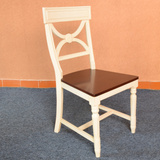 地中海餐椅家用实木仿古白做旧复古田园椅子美式乡村靠背椅书桌椅