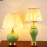 靓巢陶瓷台灯现代中式美式欧式床头卧室书房绿色美人胚高档全铜灯