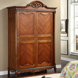 美式实木衣柜 欧式雕花衣柜大容量衣橱推拉门 卧室家具移门衣柜
