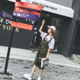 八爪娘娘夏季新品韩版时尚迷彩中长款背带连衣裙无袖吊带一步裙潮