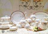 包邮 韩国TMJ出口欧式一级骨瓷陶瓷52头金玫瑰餐具面碗盘鱼盘套装