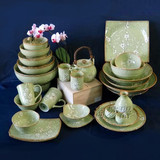 日本进口陶瓷餐具绿梅饭碗日式面碗汤碗和风菜盘蝶杯子酒壶套装