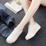 环球小白鞋松糕帆布鞋女平跟厚底休闲学生韩版白色系带布鞋子