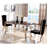 现代简约家具不锈钢大理石餐桌钢化玻璃餐台饭桌一桌四六椅子组合