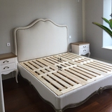 定制美式乡村麻布软包床1.8米全实木双人床新古典床法式复古床