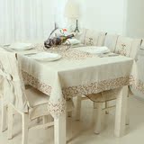 亚麻混纺绣花布艺桌布 欧式淡雅古典纹路茶几桌布 长方形餐桌台布